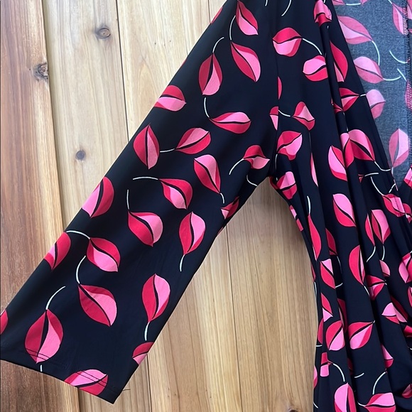 Lauren Ralph Lauren Black and Pink Leaf Print Dress - Picture 3 of 5